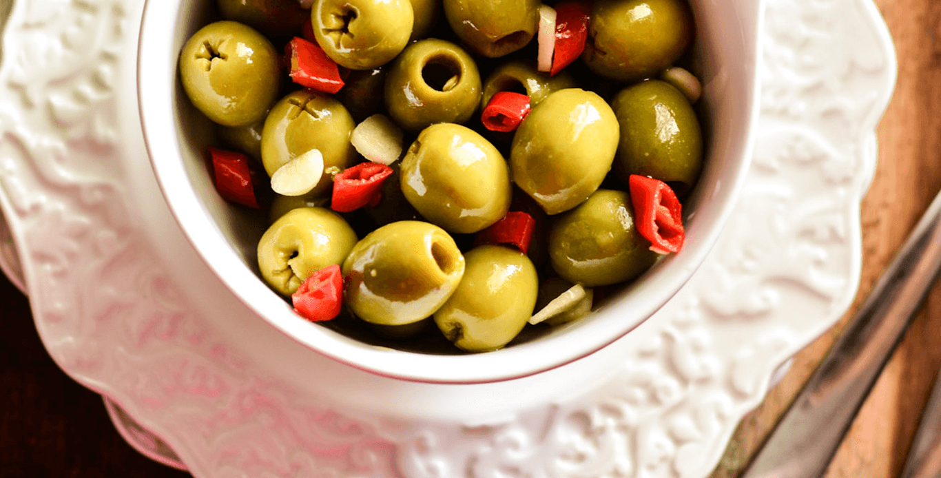 Marinated Green Olives with Garlic & Chilli